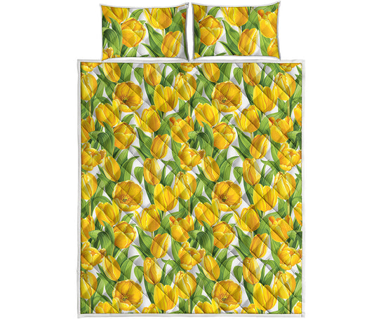 Yellow Spring Tulip Pattern Print Quilt Bed Set