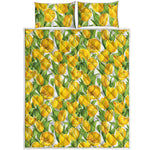 Yellow Spring Tulip Pattern Print Quilt Bed Set