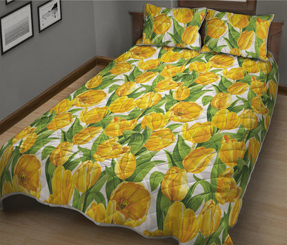 Yellow Spring Tulip Pattern Print Quilt Bed Set