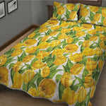 Yellow Spring Tulip Pattern Print Quilt Bed Set