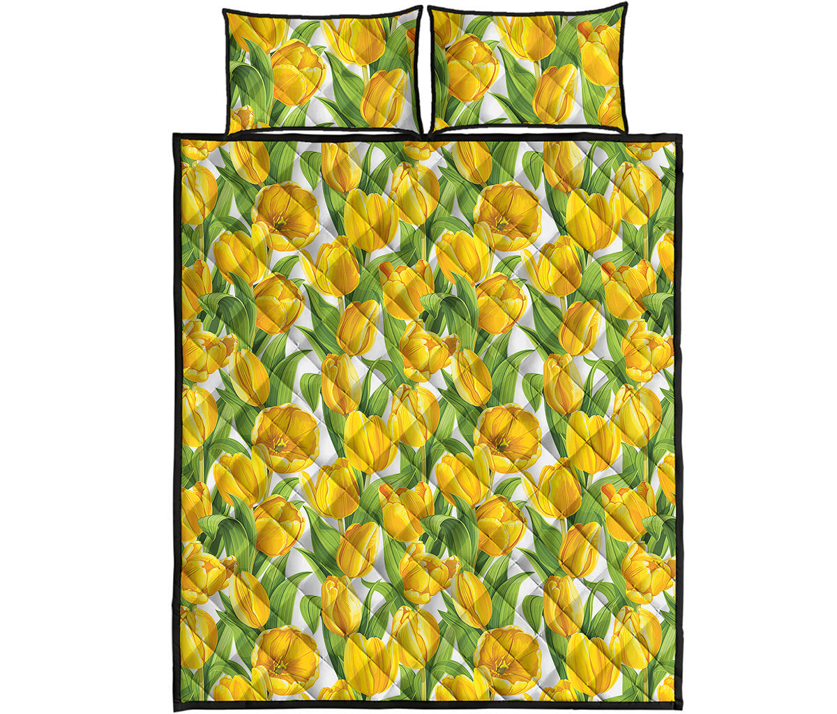 Yellow Spring Tulip Pattern Print Quilt Bed Set