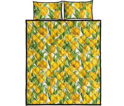 Yellow Spring Tulip Pattern Print Quilt Bed Set