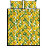 Yellow Spring Tulip Pattern Print Quilt Bed Set