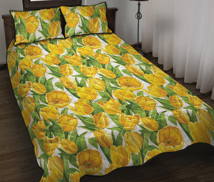 Yellow Spring Tulip Pattern Print Quilt Bed Set