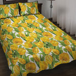 Yellow Spring Tulip Pattern Print Quilt Bed Set