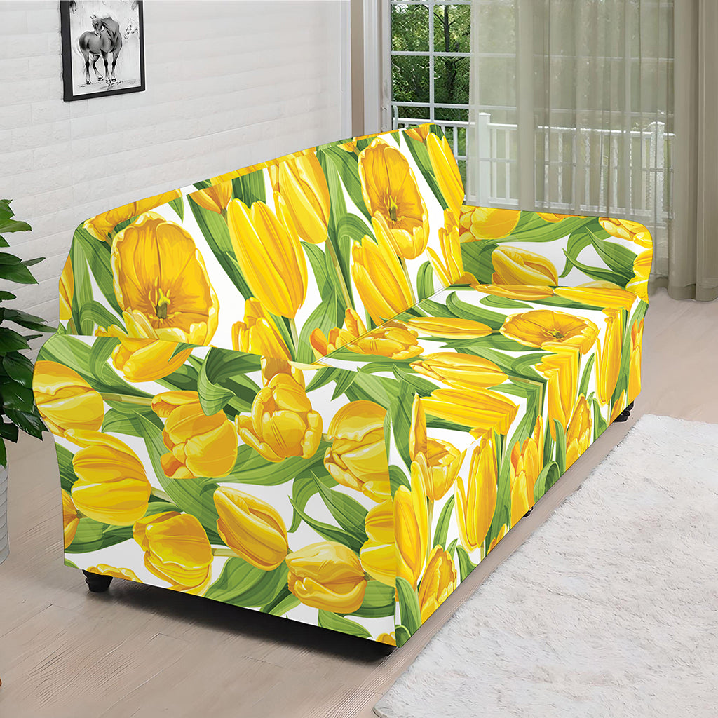 Yellow Spring Tulip Pattern Print Sofa Cover