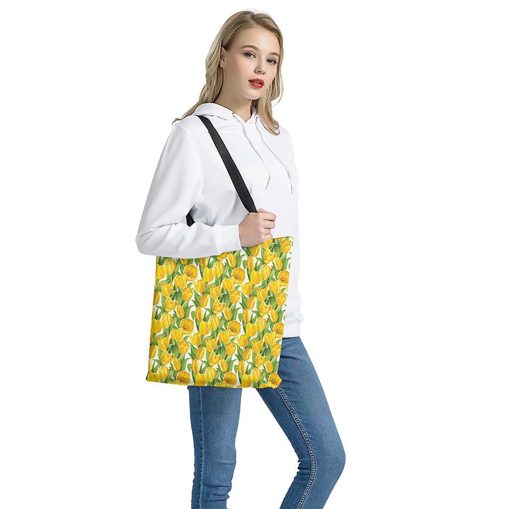 Yellow Spring Tulip Pattern Print Tote Bag