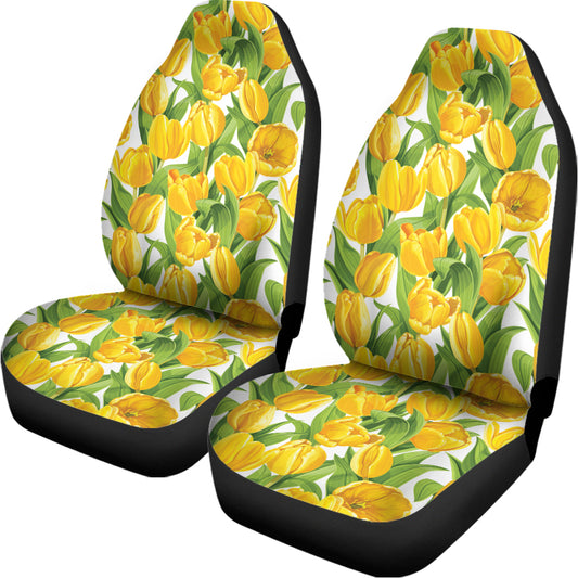 Yellow Spring Tulip Pattern Print Universal Fit Car Seat Covers