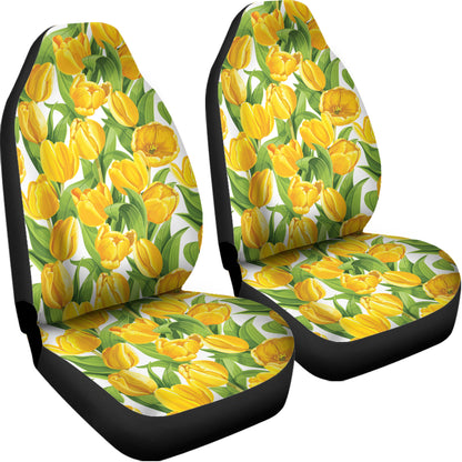 Yellow Spring Tulip Pattern Print Universal Fit Car Seat Covers