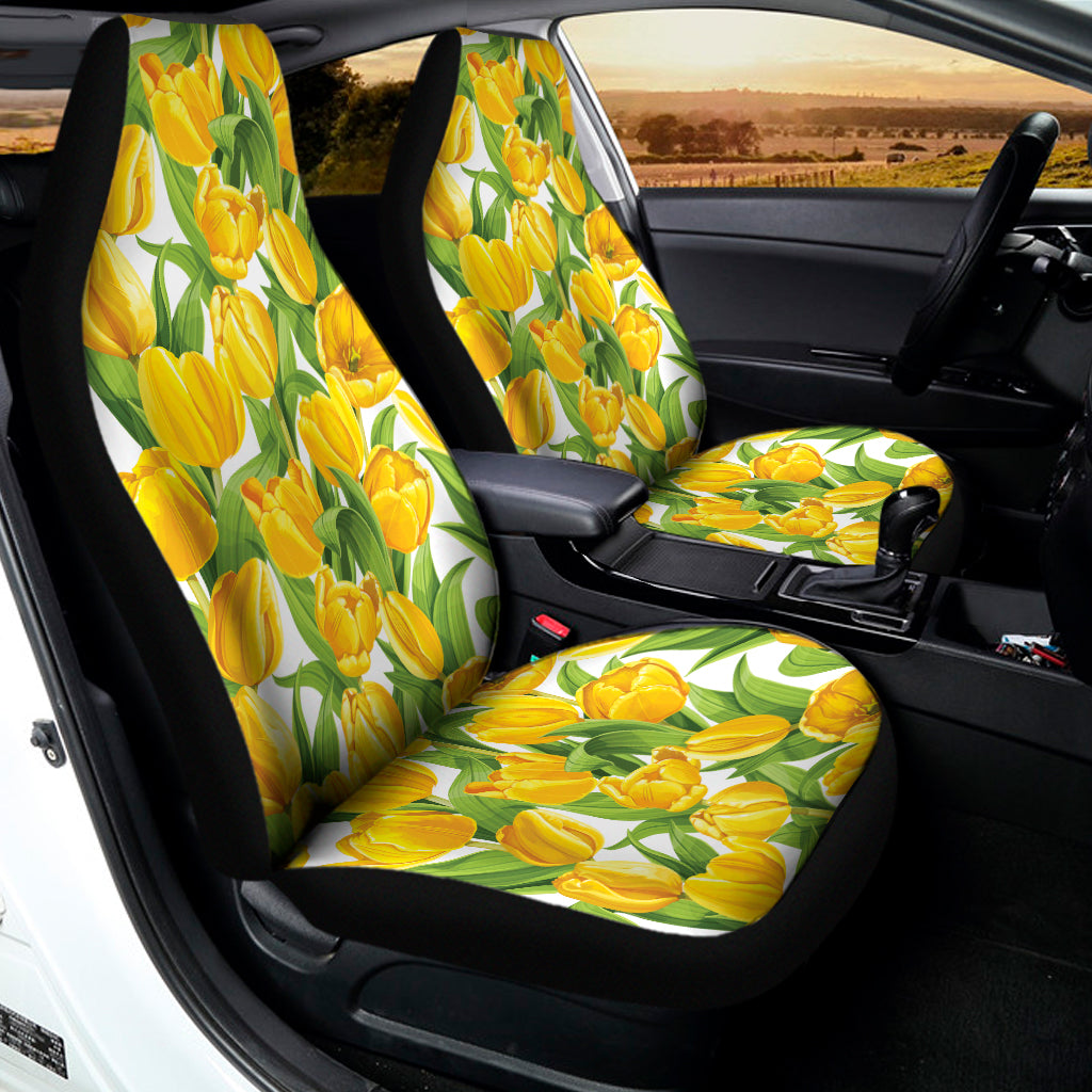 Yellow Spring Tulip Pattern Print Universal Fit Car Seat Covers