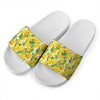 Yellow Spring Tulip Pattern Print White Slide Sandals