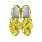 Yellow Spring Tulip Pattern Print White Slip On Shoes