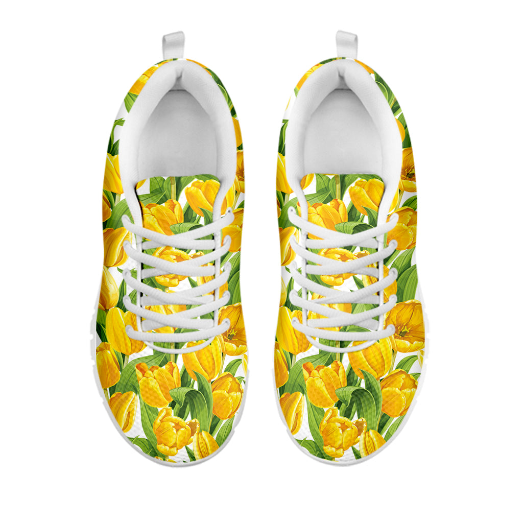 Yellow Spring Tulip Pattern Print White Sneakers
