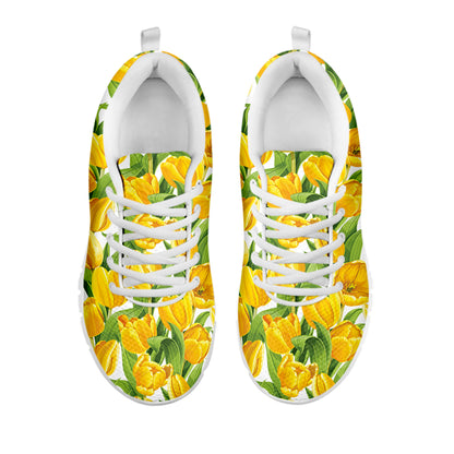 Yellow Spring Tulip Pattern Print White Sneakers