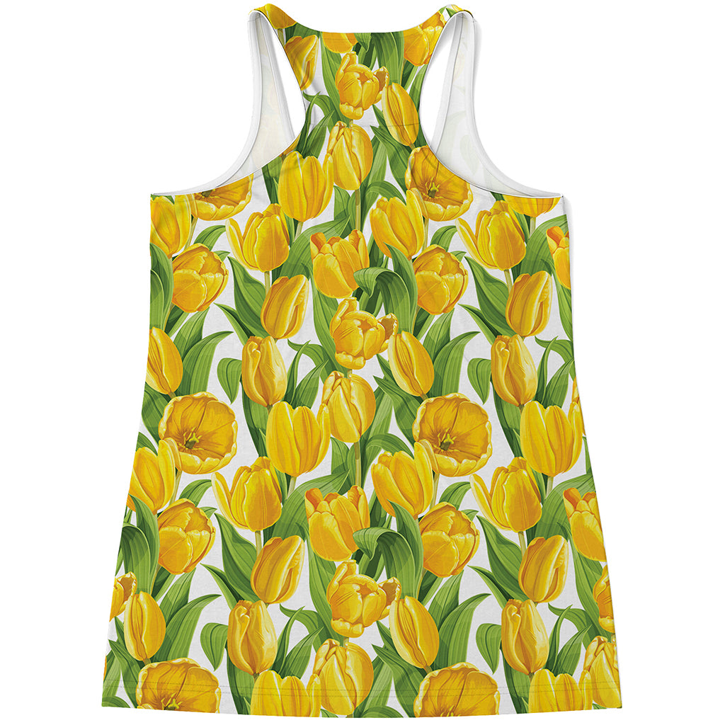 Yellow Spring Tulip Pattern Print Women's Racerback Tank Top