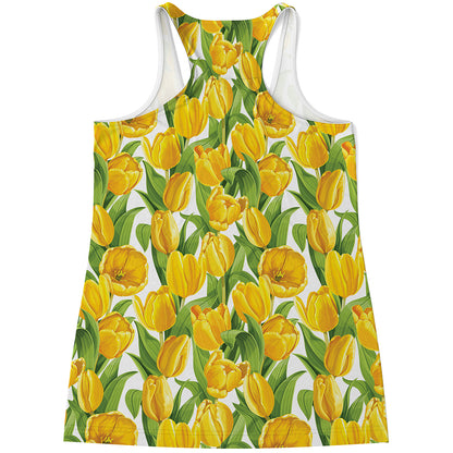 Yellow Spring Tulip Pattern Print Women's Racerback Tank Top