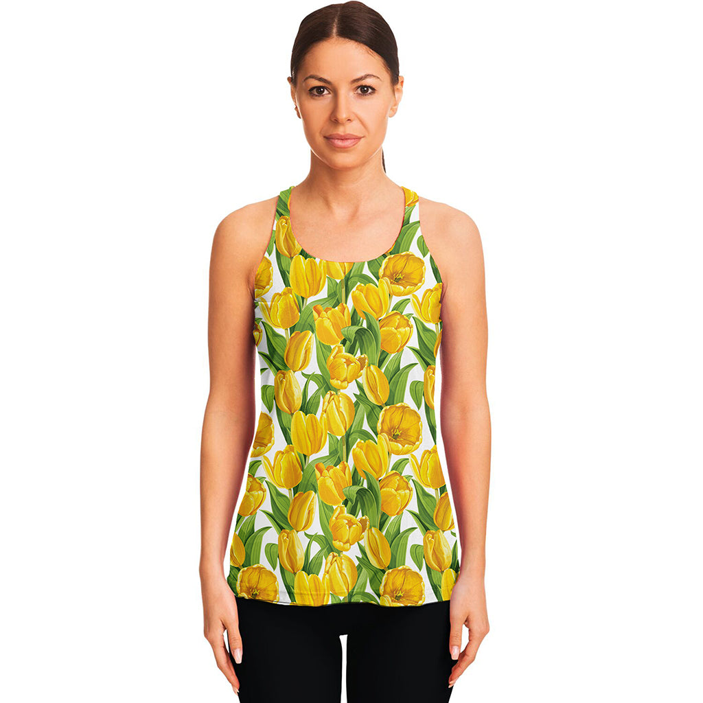 Yellow Spring Tulip Pattern Print Women's Racerback Tank Top