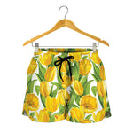 Yellow Spring Tulip Pattern Print Women's Shorts