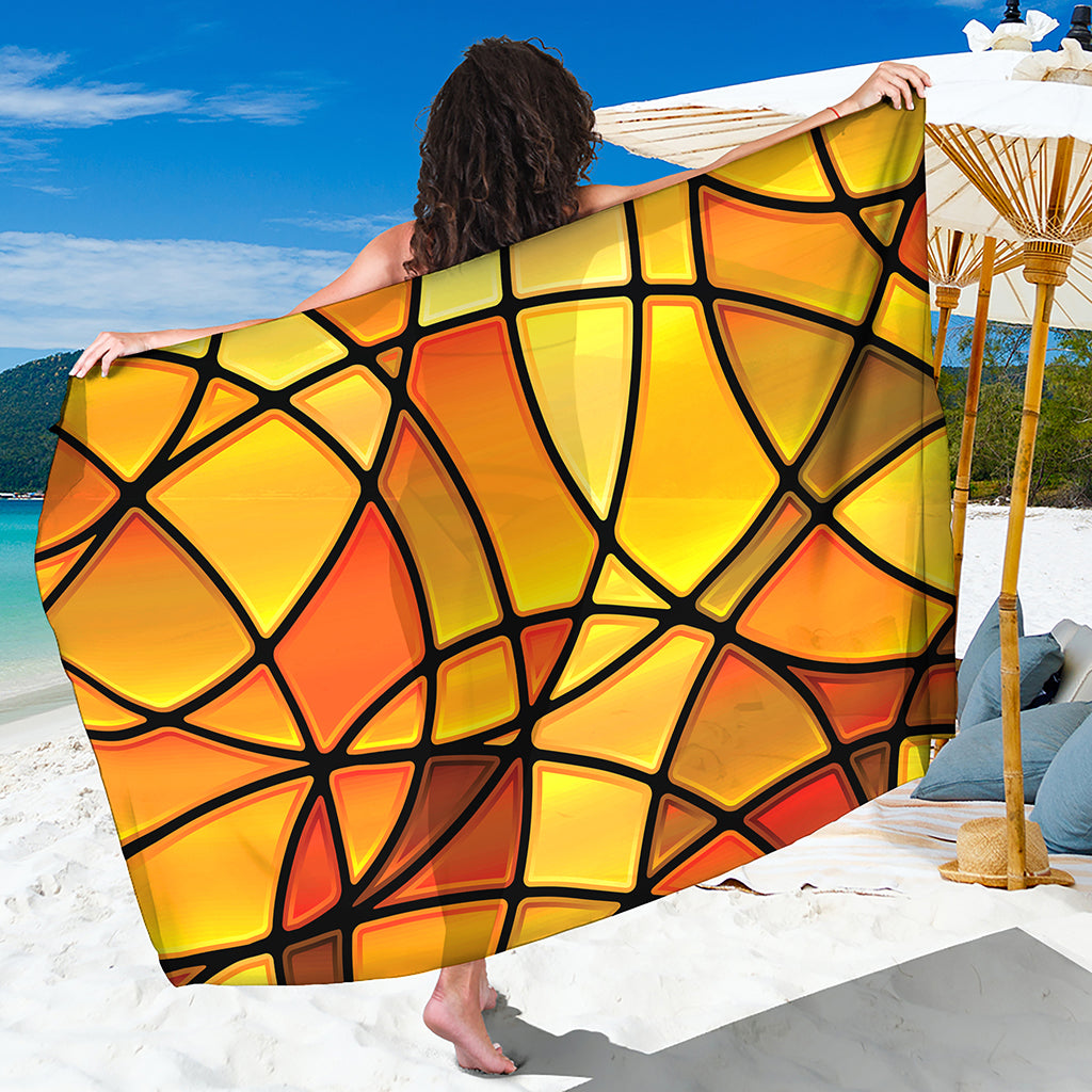 Yellow Stained Glass Mosaic Print Beach Sarong Wrap