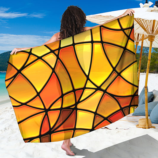 Yellow Stained Glass Mosaic Print Beach Sarong Wrap