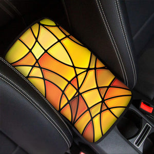Yellow Stained Glass Mosaic Print Car Center Console Cover