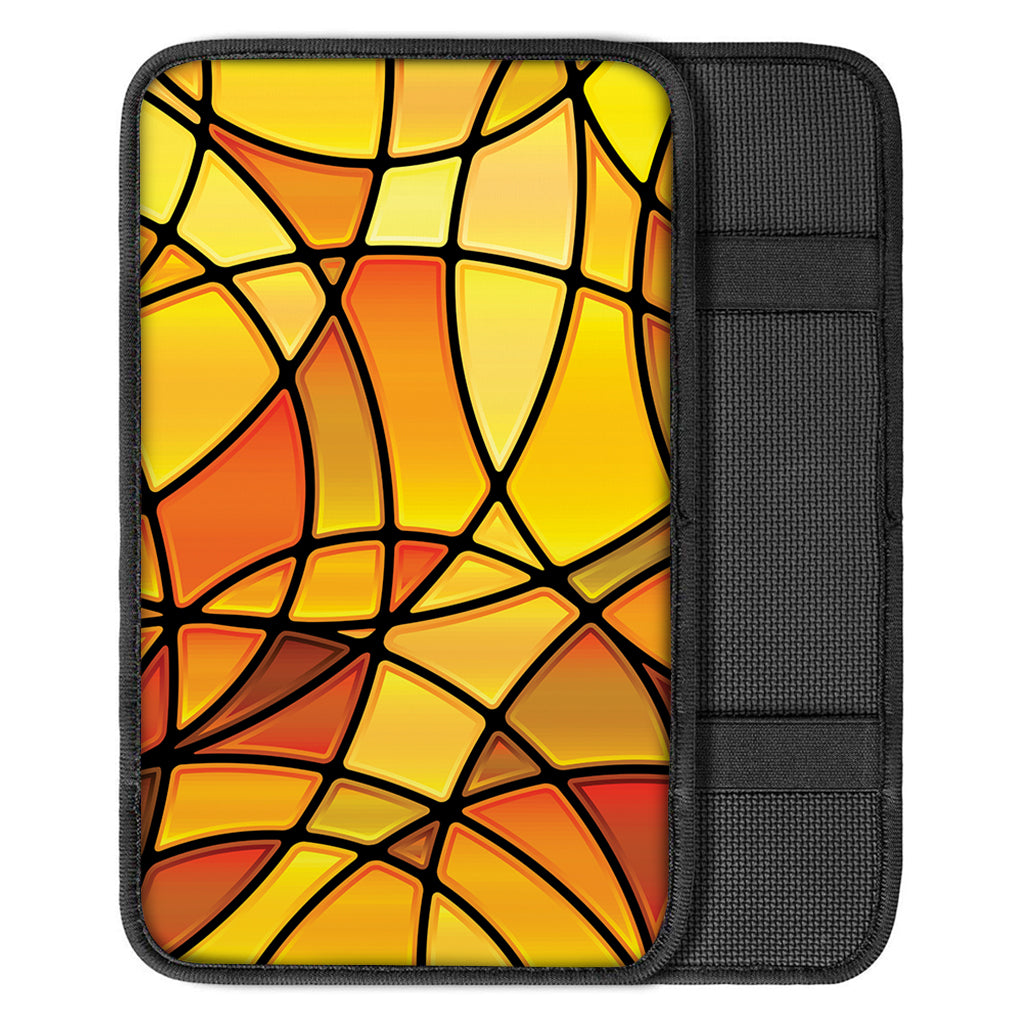 Yellow Stained Glass Mosaic Print Car Center Console Cover