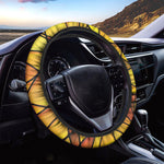 Yellow Stained Glass Mosaic Print Car Steering Wheel Cover