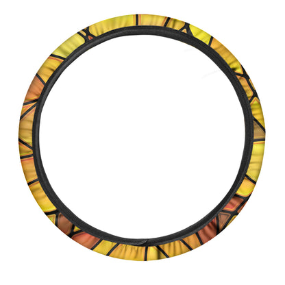 Yellow Stained Glass Mosaic Print Car Steering Wheel Cover