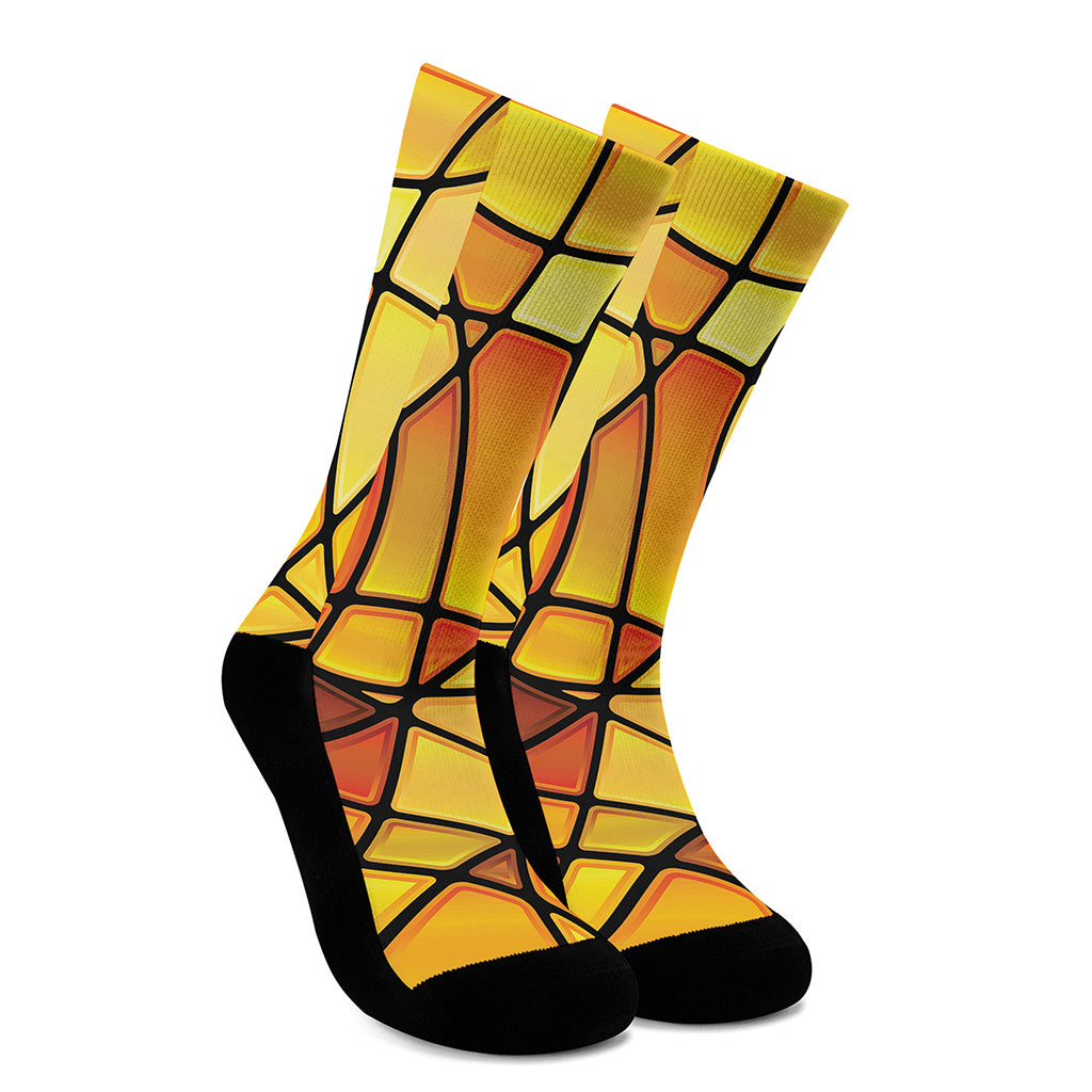 Yellow Stained Glass Mosaic Print Crew Socks