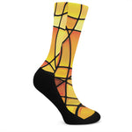 Yellow Stained Glass Mosaic Print Crew Socks