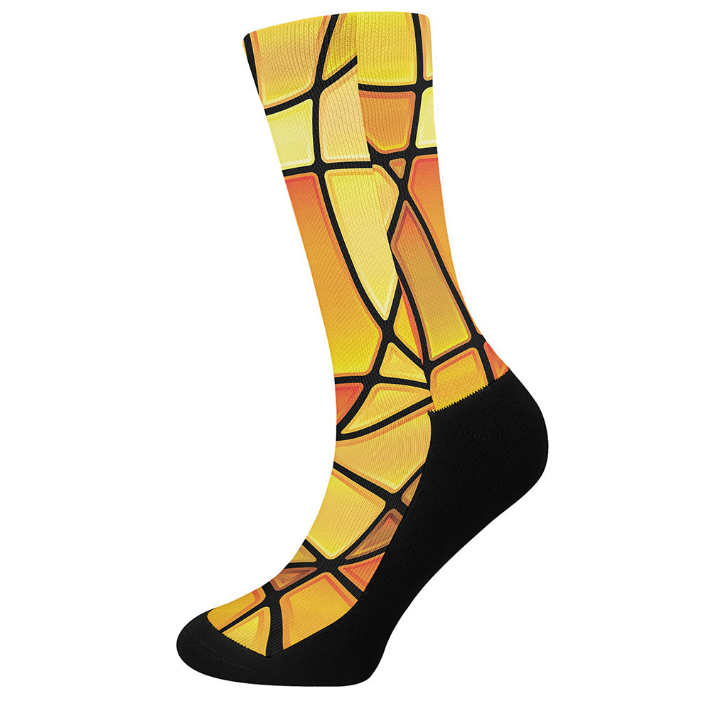 Yellow Stained Glass Mosaic Print Crew Socks