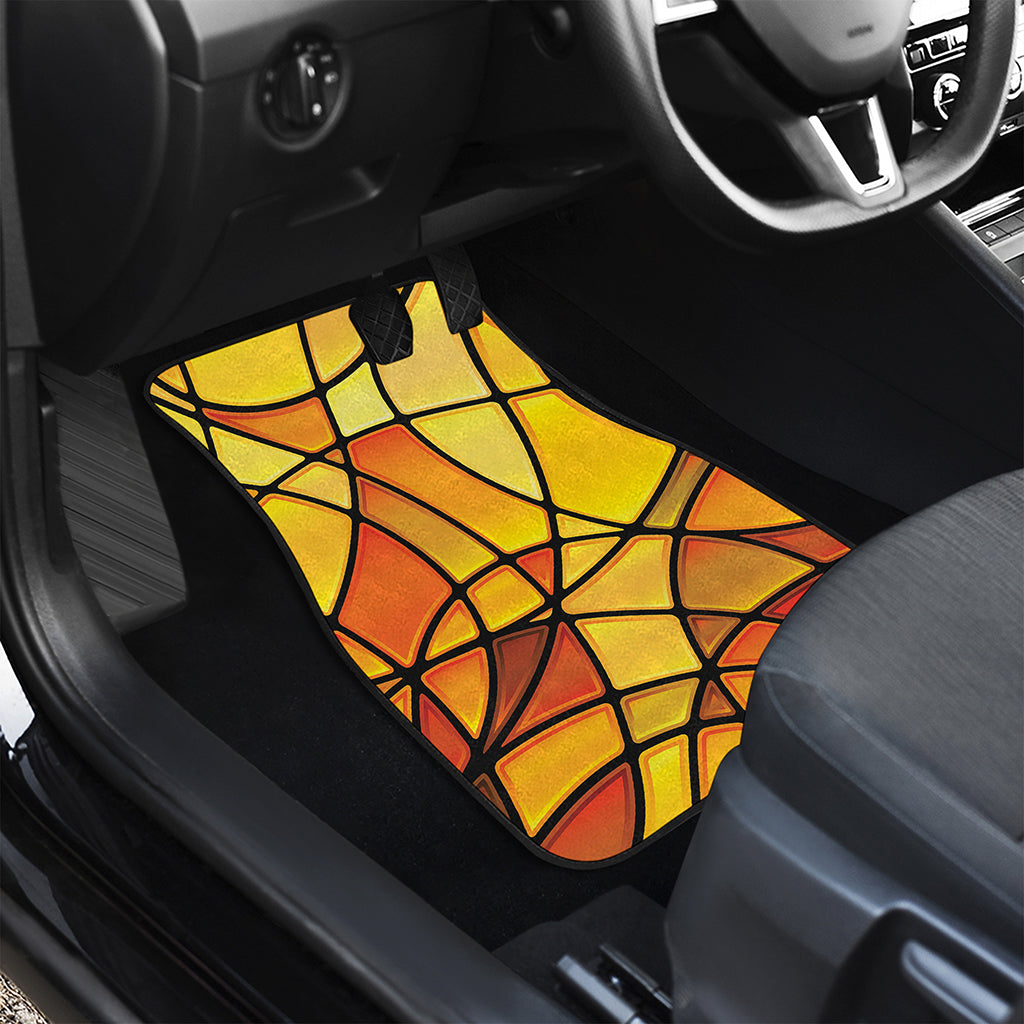 Yellow Stained Glass Mosaic Print Front and Back Car Floor Mats