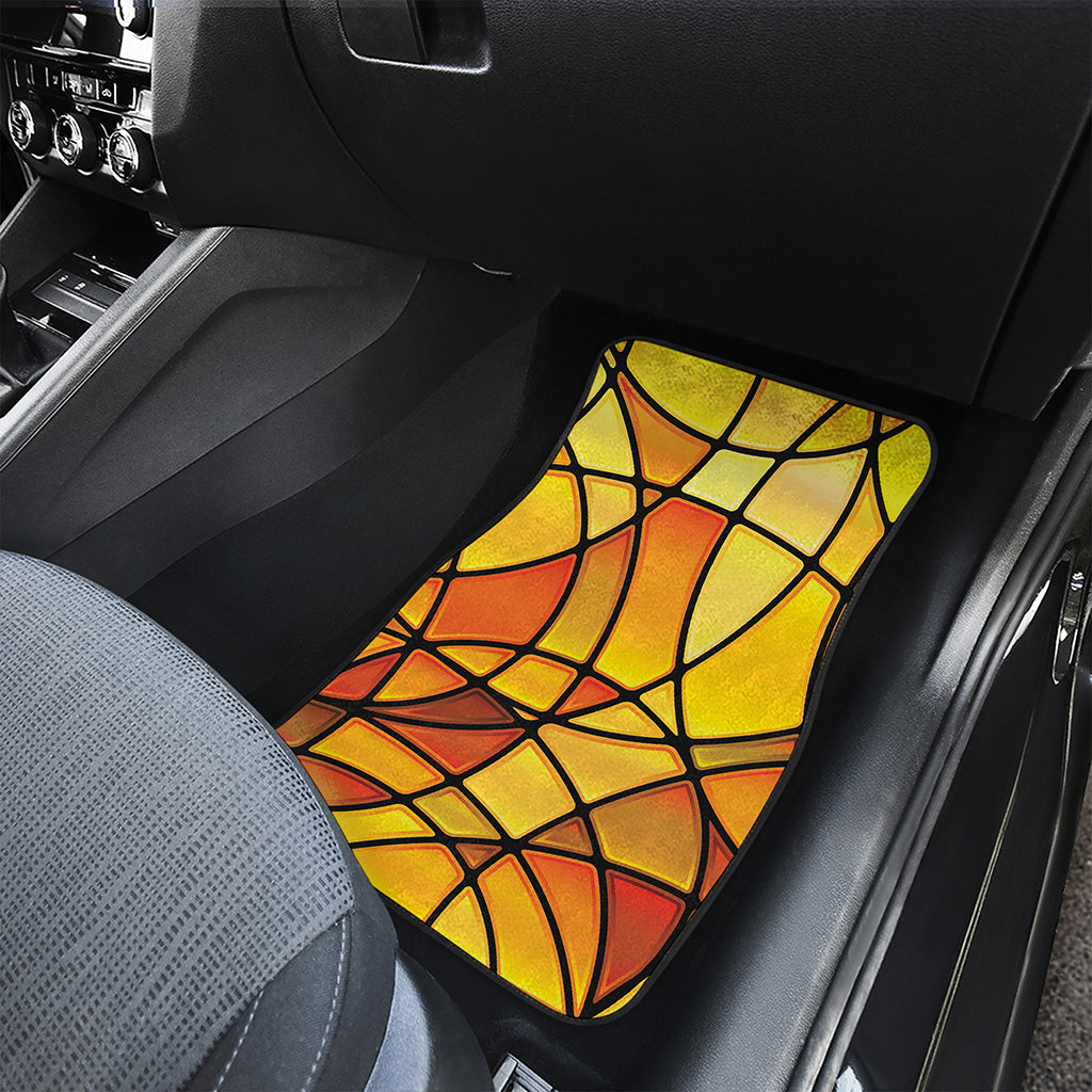 Yellow Stained Glass Mosaic Print Front and Back Car Floor Mats