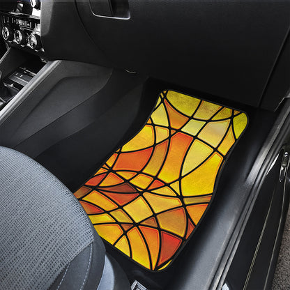 Yellow Stained Glass Mosaic Print Front and Back Car Floor Mats