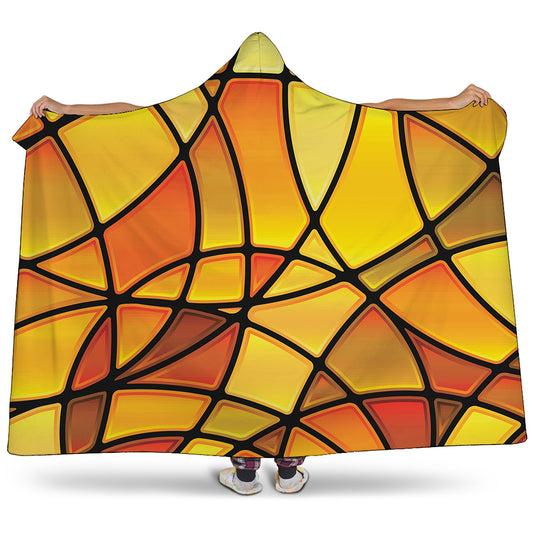 Yellow Stained Glass Mosaic Print Hooded Blanket