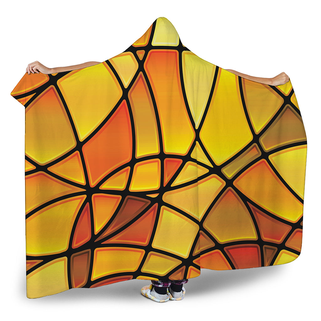 Yellow Stained Glass Mosaic Print Hooded Blanket