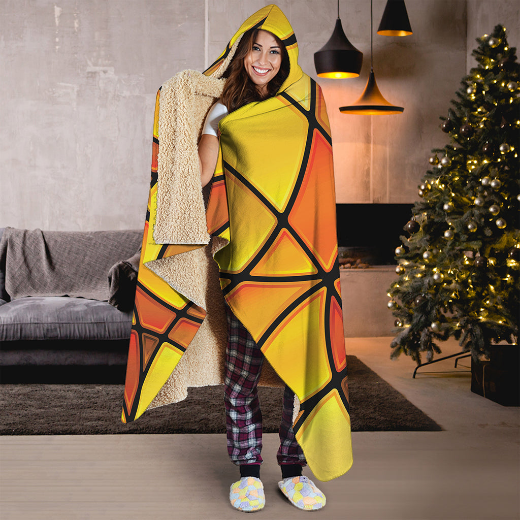 Yellow Stained Glass Mosaic Print Hooded Blanket