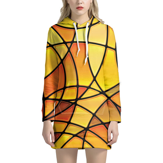 Yellow Stained Glass Mosaic Print Hoodie Dress
