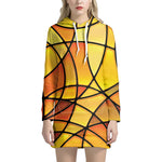 Yellow Stained Glass Mosaic Print Hoodie Dress