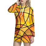 Yellow Stained Glass Mosaic Print Hoodie Dress