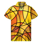 Yellow Stained Glass Mosaic Print Men's Short Sleeve Shirt