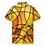 Yellow Stained Glass Mosaic Print Men's Short Sleeve Shirt