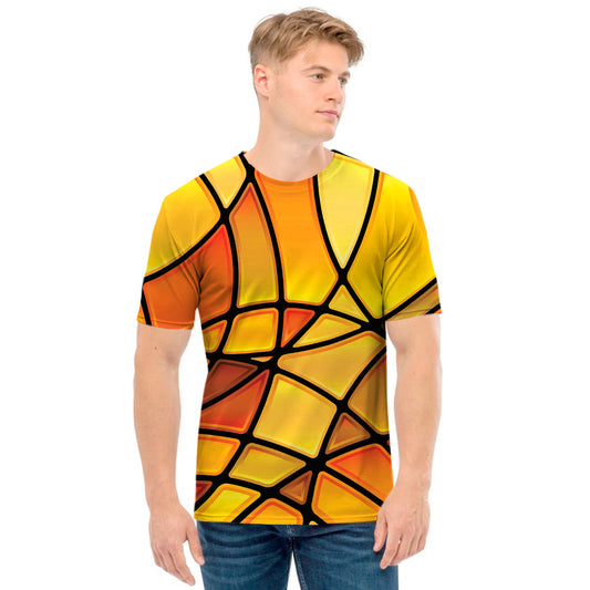 Yellow Stained Glass Mosaic Print Men's T-Shirt
