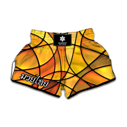 Yellow Stained Glass Mosaic Print Muay Thai Boxing Shorts