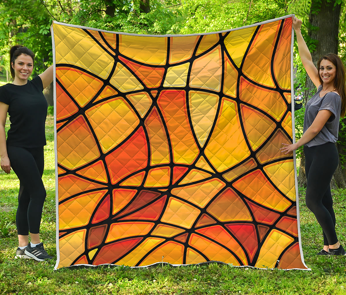 Yellow Stained Glass Mosaic Print Quilt