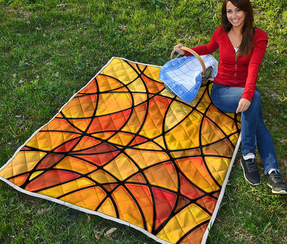 Yellow Stained Glass Mosaic Print Quilt