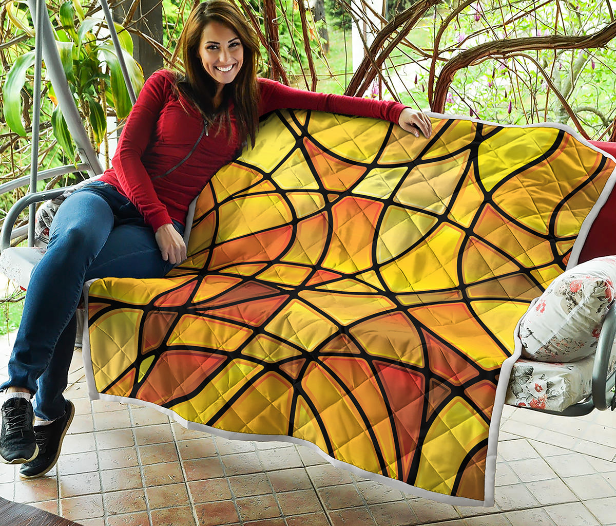 Yellow Stained Glass Mosaic Print Quilt