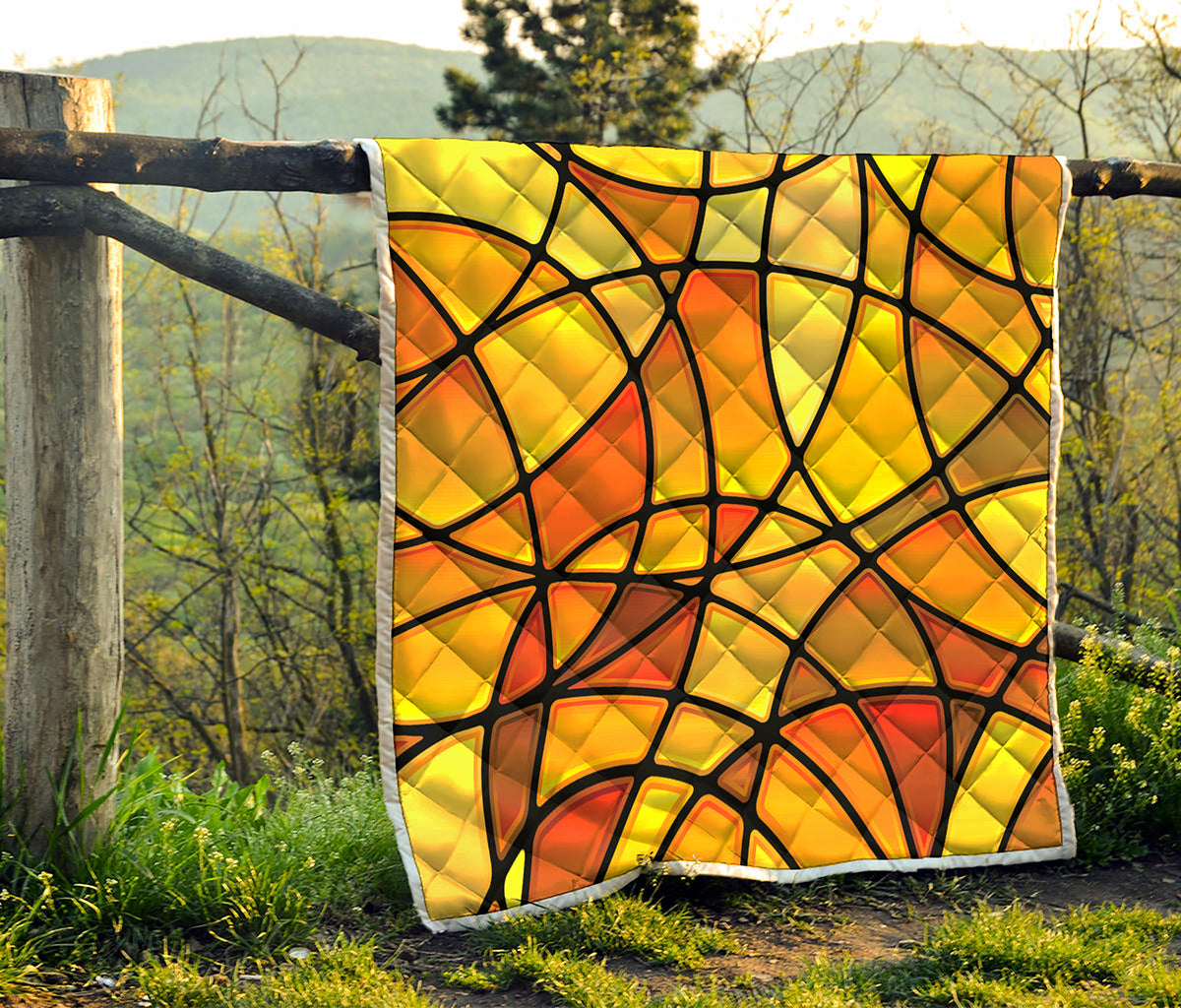 Yellow Stained Glass Mosaic Print Quilt