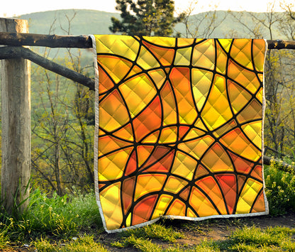 Yellow Stained Glass Mosaic Print Quilt