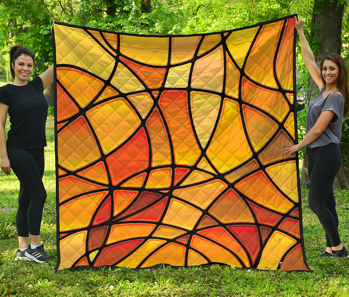 Yellow Stained Glass Mosaic Print Quilt